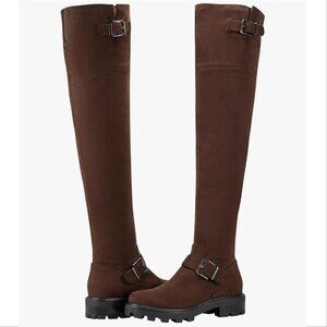 Marc Fisher Ganven Lug Sole Over The Knee OTK Moto Boots Size 9 Dark Brown NEW